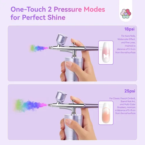 Miniatura 3 de SAVILAND Aerógrafo para Uñas: Creatividad Ilimitada de Arte de Uñas Kit Pro de Aerógrafo de Doble Modo Recargable Boquilla de 0.3mm Set de Púrpura