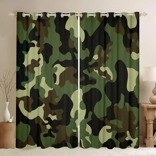 Miniatura 10 de Cortinas de camuflaje rústicas de camuflaje para dormitorio, sala de estar, decoración de cabaña, caza, ejército, negro, verde, aislamiento térmico