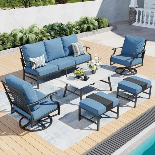 Miniatura 53 de SUNSHINE VALLEY Juego de muebles de patio al aire libre de 7 piezas, moderno juego de conversación de patio exterior con cojín extra grueso de 5.75