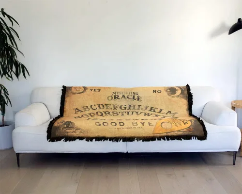 Miniatura 6 de LOGOVISION Ouija - Manta de 50 x 60 pulgadas, tapiz vintage de mezcla de algodón con flecos
