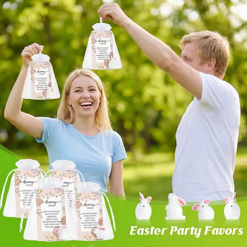 Miniatura 7 de Tatuo 48 juegos de mini conejitos de Pascua, mini figuras de conejo, suministros de boda, decoración de pastel, tarjetas de conejito motivacional