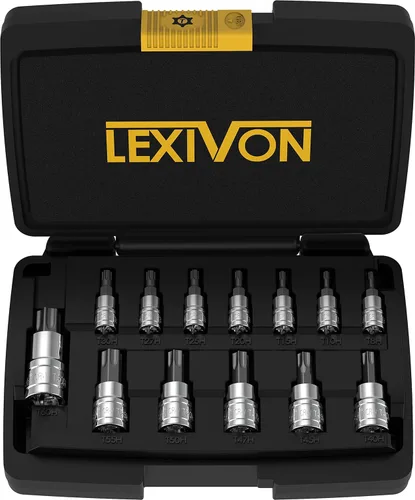 Lexivon Juego de enchufes de brocas Torx a prueba de manipulaciones, acero de aleación S2 de alta calidad | Juego de 13 piezas de brocas de estrella
