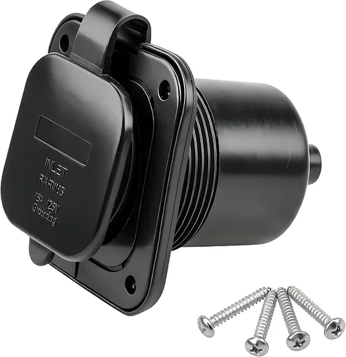 Miniatura 2 de SVNR Entrada con brida de 15 amperios de 125 V, enchufe de entrada macho NEMA 5-15P certificado ETL, 2 polos de 3 cables con cubierta impermeable