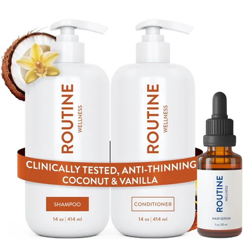 Routine Wellness Set de champú y acondicionador y suero para el cabello adelgazante - DHT Blocker mujeres y hombres - Champú seguro para el color