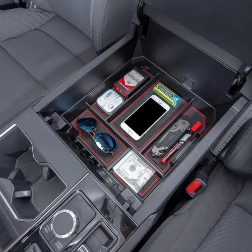 JDMCAR Organizador de consola central compatible con accesorios Toyota Tundra 2022 2023 2024 2025 2026 y Toyota Sequoia 2023-2026, caja de Rojo