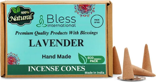 Miniatura 24 de Bless International Conos de incienso 100% naturales de lavanda hechos a mano, sumergidos a mano, libres de químicos orgánicos para purificación