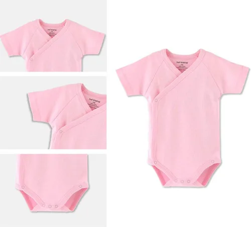 Miniatura 3 de Conjunto de canastilla para bebés y niñas de manga corta de algodón con cierre lateral para bebé