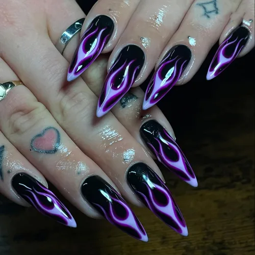 Miniatura 12 de Uñas postizas a presión para Halloween, con forma de hueso gótico, de terror, de cobertura completa, color blanco y negro, acrílico, para fiestas