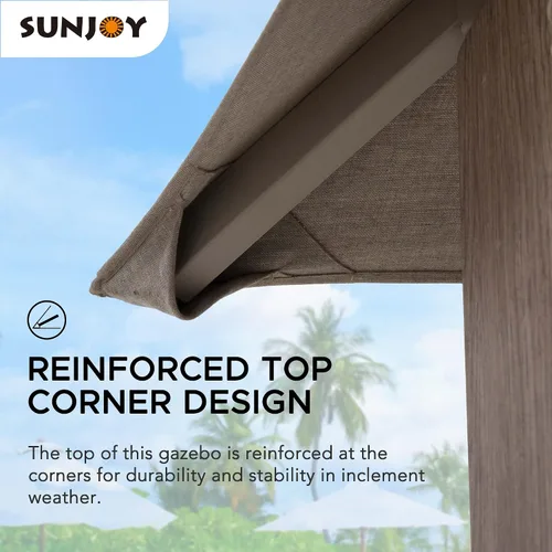 Miniatura 5 de Sunjoy Cenador de 11 pies x 13 pies con toldo de tela Sunbrella para patio, marco de acero de 2 niveles con parte superior suave de 2 niveles