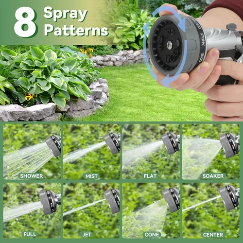 Miniatura 3 de Boquilla de manguera de jardín, boquilla de manguera de agua de metal resistente con 8 patrones de pulverización ajustables, rociador de mano