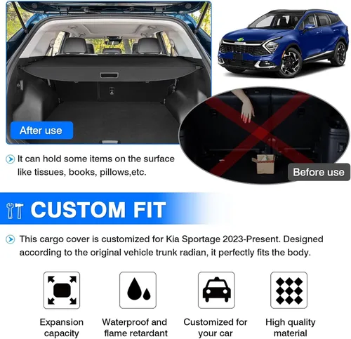 Miniatura 3 de Powerty Cubierta de Carga para Accesorios Kia Sportage 2023-2025 2026, Textura de Lona Cubierta Retráctil para Maletero Trasero de Carga de Equipaje