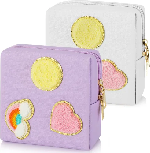 Miniatura 10 de Paquete de 2 bolsas para el período, bolsa de almacenamiento de servilletas sanitarias de piel sintética para almohadillas femeninas, forros, Style 6