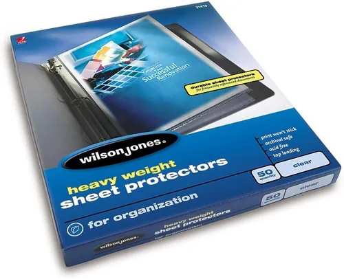 Wilson Jones Protectores de hojas, peso pesado, carga superior, transparente, 50 hojas/caja (W21410)