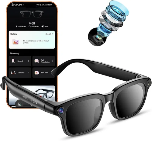 Lentes inteligentes Ai con cámara, grabación de fotos y video HD 4K 8MP con traducción en tiempo real/reconocimiento de objetos/voz