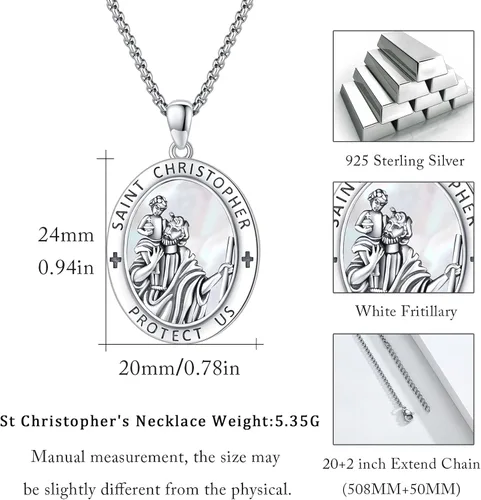 Miniatura 144 de Collar con colgante de plata de ley 925 con medalla de San Patrón, joyería religiosa para hombres y mujeres, con cadena de acero inoxidable 316L