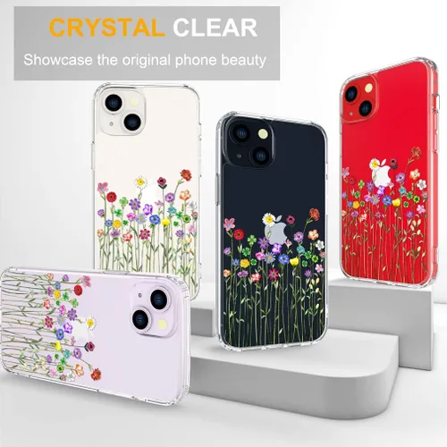 Miniatura 6 de Compatible con iPhone 14, funda transparente y bonita para mujeres y niñas, diseño floral, diseño floral femenino, funda para teléfono 14