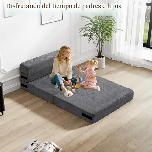 Miniatura 8 de HOMFINE Sofá cama plegable - Silla cama convertible con cojín, sofá desplegable, colchón de espuma viscoelástica para piso, sofá futón, sofá