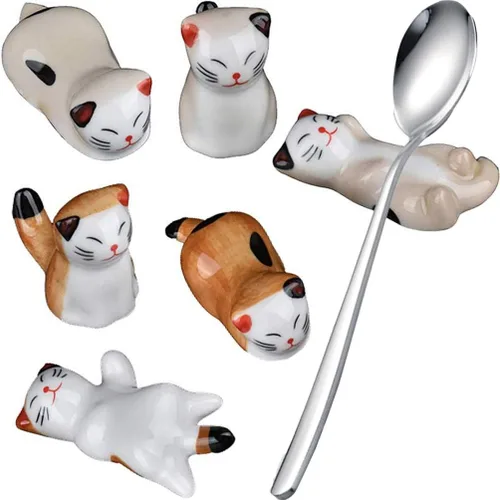 Miniatura 7 de Paquete de 6 palillos de cerámica con forma de panda, cuchara, tenedores, cuchillos, vajilla de descanso, soporte de panda, adorno festivo para mesa