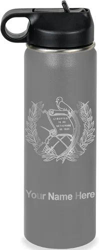 Miniatura 18 de LaserGram Botella de agua personalizada, bandera de Guatemala, acero inoxidable de doble pared aislada al vacío con popote superior, regalo grabado
