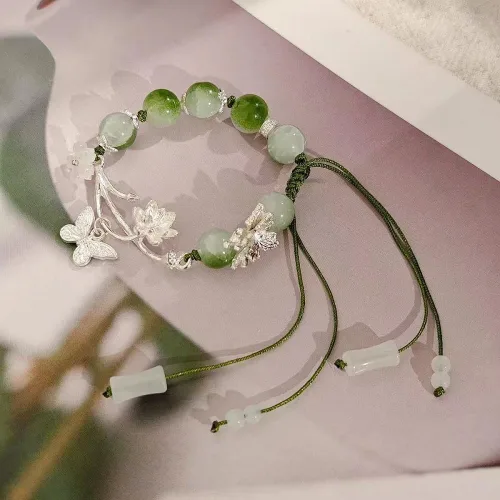 Miniatura 5 de Nyx&lvy Juego de pulseras de cuentas de cristal verde jade con dije, colección de 3 piezas, cadena dorada
