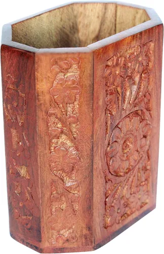 Miniatura 2 de IBLAY Organizador de suministros de escritorio de malla para bolígrafos/portalápices de madera, diseño único para escritorio, oficina y decoración