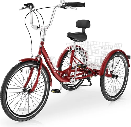 Miniatura 17 de Slsy Triciclo para adultos de 7 velocidades, 20/24/26 pulgadas, bicicleta de 3 ruedas para adultos con cesta de compras grande, capacidad de 350