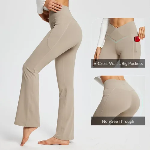Miniatura 3 de BALEAF Leggings acampanados para mujer, pantalones de yoga cruzados a la moda, cintura alta, casuales, con bolsillos