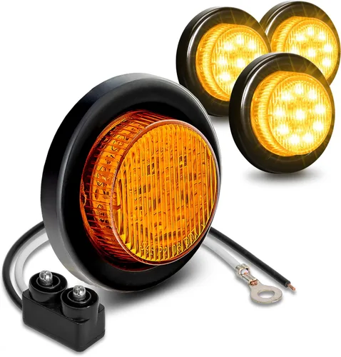 TRUE MODS - 4 luces LED redondas de 2 pulgadas y 12 V para marcador lateral [DOT FMVSS 108] [SAE P2] [lente reflectora] [ojales y enchufes] [montaje