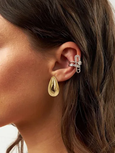 Miniatura 73 de Aretes de aro gruesos de oro para mujer, chapados en oro de 14 quilates, aretes de aro triple, hipoalergénicos, a la moda, aretes de aro gruesos
