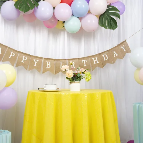 Miniatura 2 de DUOBAO Mantel Redondo Amarillo de 60 Pulgadas Mantel de Mesa con Lentejuelas Decoración de Cumpleaños Manteles con Lentejuelas Manteles de Mesa