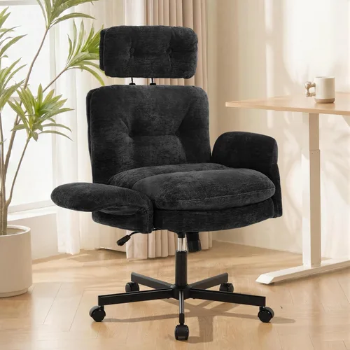 Miniatura 18 de FiveWillowise - Silla cruzada con brazos ajustables y respaldo alto, asiento ancho grueso, silla de oficina en casa, sillas de tocador de maquillaje