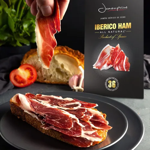 Miniatura 4 de Jamón ibérico español en rodajas (2 onzas) Jamonprive – Jamón español ibérico alimentado con pasto (Pata Negra) sin nitratos ni nitritos, todo