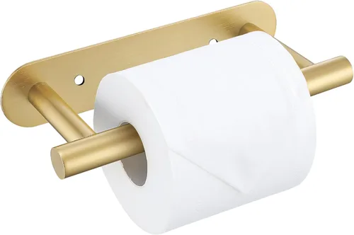 Soporte de papel higiénico dorado cepillado, soporte para rollo de papel higiénico de acero inoxidable SUS304, moderno soporte de doble base para