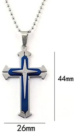 Miniatura 3 de Brave Tour Collar de cruz de acero de titanio para hombre, Acero aleado, vidrio