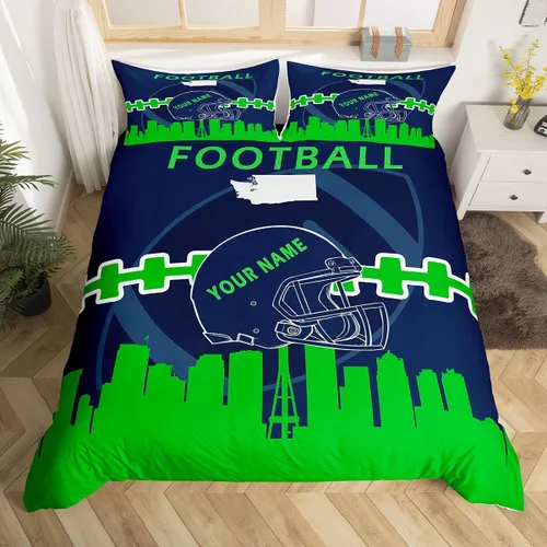 Miniatura 11 de Erosebridal Juego de funda de edredón personalizada para niños y niñas, juego de cama de jugadores de fútbol, funda de edredón de rugby con 1 funda