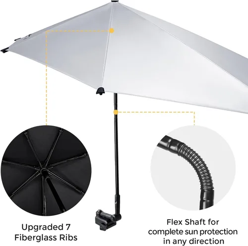 Miniatura 4 de G4Free Sombrilla de playa ajustable UPF 50+ XL con abrazadera universal para silla, cochecito, silla de ruedas, carrito de golf, grada, patio