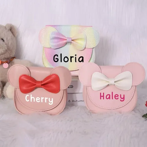 Miniatura 2 de Personalized Cartoon Little Mouse Ear Bow Kids Crossbody Purse, Custom Kid Coin Purse With Name Girl Crossbody Bag Birthday Gift Christmas Gift For