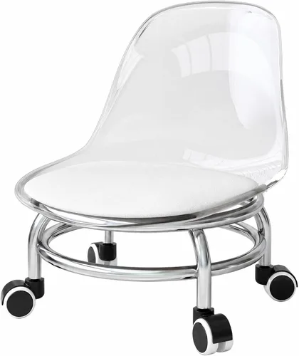 Miniatura 7 de Silla de polea de acrílico, taburete bajo con polea de respaldo, taburete ergonómico bajo para limpieza del hogar, taburetes de oficina, lavandería