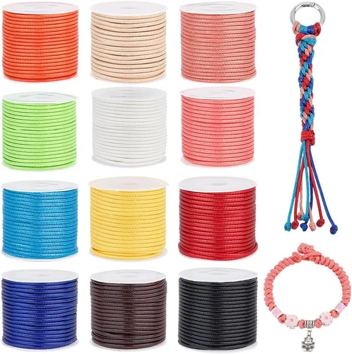 PH PandaHall Cuerda de poliéster encerado de 132 yardas, 12 colores, 0.079 pulgadas, hilo encerado, cuerda para pulseras, collares, cuentas de