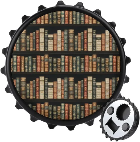 Magnetic Beer Bottle Opener - Vintage Library Print Portable One Handed Small Magnetic Bottle Opener for Fridge with Bartender and Outdoor,