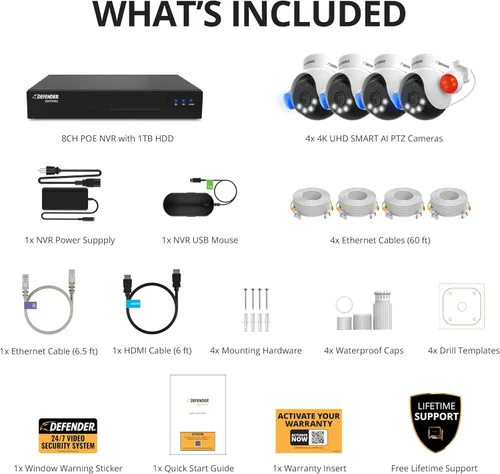 Miniatura 7 de Sistema de cámara de seguridad con cable Defender AI Powered Sentinel 4K, sistema de cámara de seguridad PTZ de 360° con seguimiento AI, detección