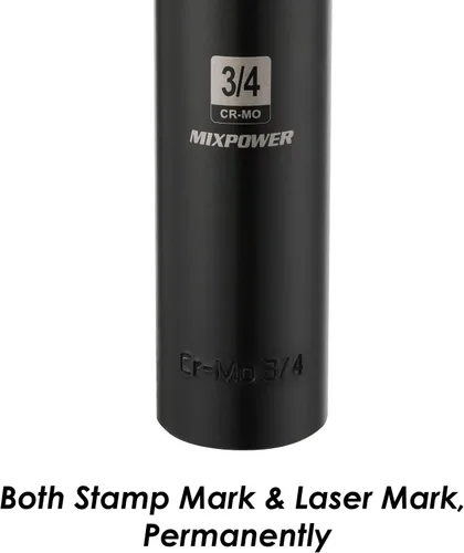 Miniatura 8 de MIXPOWER 1/2" Dr. x 3/4 de pulgada de profundidad extra larga, 6 puntos de impacto, acero de aleación Cr-Mo, diseño de esquina de radio, marcas