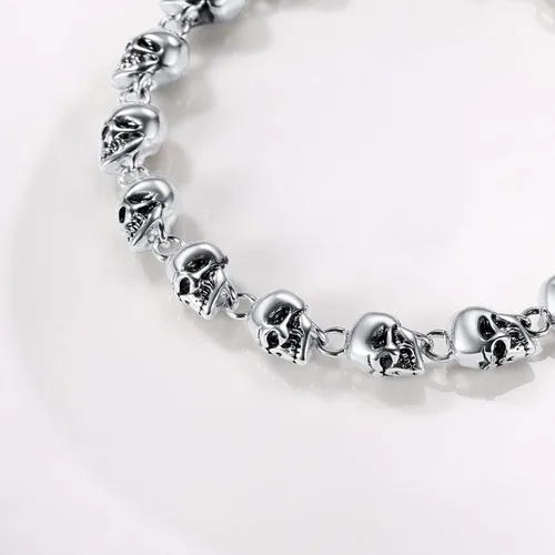 Miniatura 37 de U7 Pulseras góticas de calavera para hombres y mujeres, acero inoxidable, chapado en oro de 18 quilates, plata, negro, punk, esqueleto punk