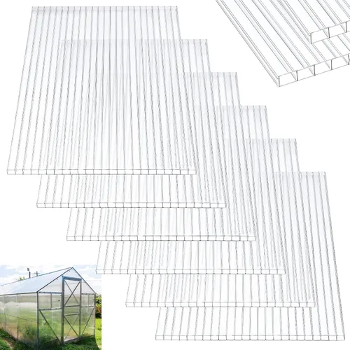 Miniatura 7 de Tatuo Paquete de 6 paneles de policarbonato para invernadero de 6 x 2 x 0.24 pulgadas, paneles de techo de doble pared, impermeables, con protección