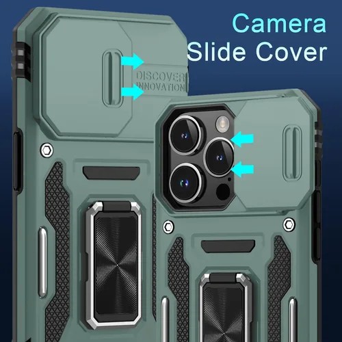 Miniatura 76 de DEERLAMN Funda para iPhone Xs Max con funda deslizante para cámara + protector de pantalla, soporte giratorio de anillo de grado militar a prueba