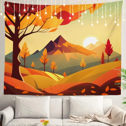 Miniatura 15 de Shrahala Tapiz de pared con paisaje de lago de otoño, bosque amarillo, para colgar en la pared, tapiz grande, decoración de fibra de poliéster