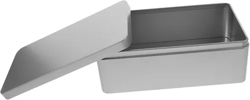 Recipientes de lata vacíos Caja de latas de metal vacías con tapa de hojalata rectangulares plateadas, recipientes de almacenamiento rectangulares