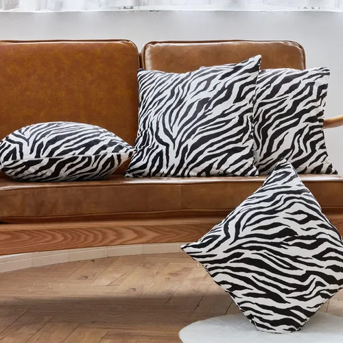 Miniatura 7 de MERRYLIFE Paquete de 4 fundas de almohada suaves de 18 x 18 pulgadas, fundas de almohada cuadradas decorativas de terciopelo con estampado de cebra