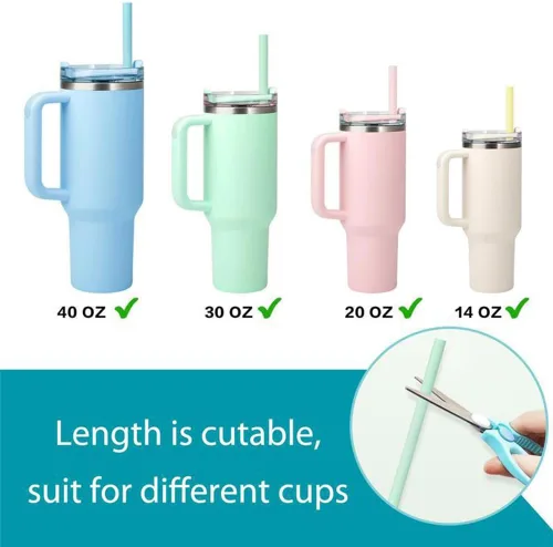 Miniatura 3 de UWAYEXRA Paquete de 6 popotes de silicona de repuesto, popotes de vaso de 12.2 pulgadas y 40 onzas, popotes reutilizables extra largos para café