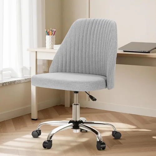 DUMOS Silla de oficina, cómoda silla de escritorio giratoria con ruedas, asiento ancho, sin brazos, altura ajustable, para el hogar, dormitorio,